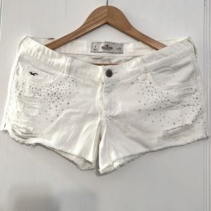 HCO low rise white denim shorts with crystal appliqué size 7